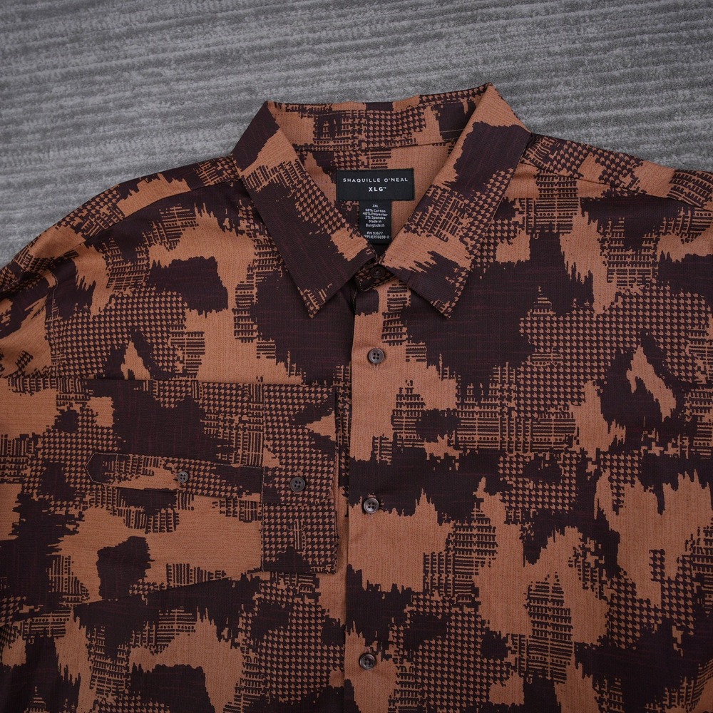 Shaquille O'Neal XLG Mens 3XL Brown Abstract Print Button Front Shirt New NWT